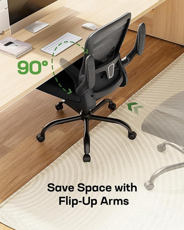 Marsail Office Chair Ergonomic-Desk Chair: Mesh Back Home Office Chair with Adjustable Lumbar Support, Computer Desk Chair with Flip-up Armrests Swivel Home Office Task Chair(Bright Black) - LeafyLoom