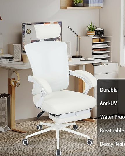 Vonesse Ergonomic Office Chair with Spring Cushion High Back Computer Mesh Office Chair with Footrest Big and Tall Office Chair High Back Home Office Chair for Heavy People Desk Chair White - LeafyLoom