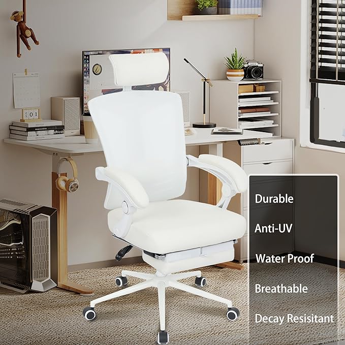Vonesse Ergonomic Office Chair with Spring Cushion High Back Computer Mesh Office Chair with Footrest Big and Tall Office Chair High Back Home Office Chair for Heavy People Desk Chair White - LeafyLoom