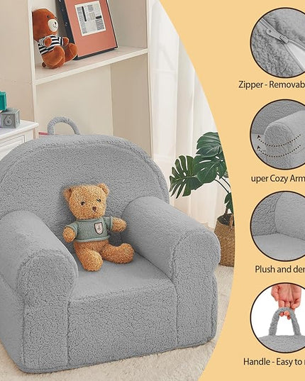 Toddler Chair Sherpa Couch Sherpa Kids Chair, Cuddly Kids Chairs Comfy Toddler Plush Chair Toddler Couch Reading Chair for Kids Fuzzy Baby Chair Grey - LeafyLoom