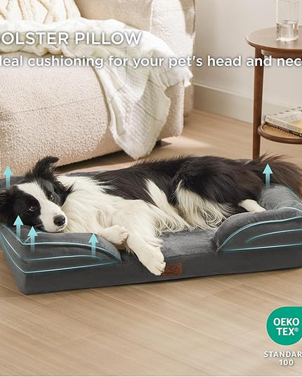 Bedsure Orthopedic Dog Bed for Large Dogs - Big Washable Dog Sofa Beds Large, Supportive Foam Pet Couch Bed with Removable Washable Cover, Waterproof Lining and Nonskid Bottom, Dark Grey BEDSURE