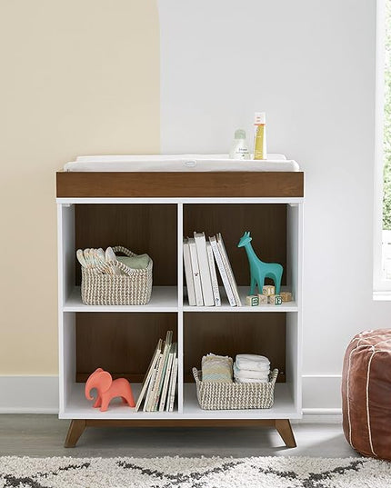 DaVinci Otto Convertible Changing Table and Cubby Bookcase in White and Walnut - LeafyLoom