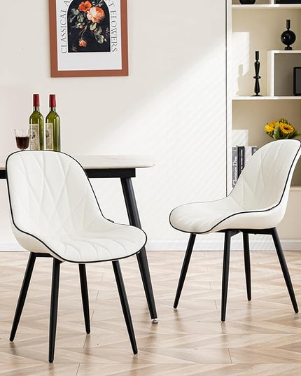 YOUNIKE Dining Chairs Set of 2, White Comfy Padded Kitchen Chairs, Armless Modern Faux Leather Upholstered Dining Room Chairs, Elegant Dinning Chairs Side Chairs, Easy to Clean - LeafyLoom