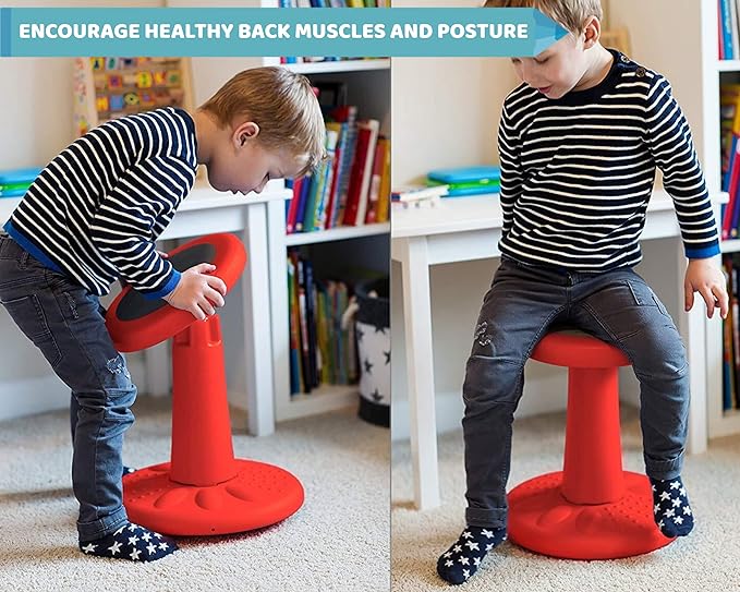 Studico ActiveChairs Kids Wobble Stool, Flexible Seating for Preschool & Elementary Classrooms. Improves Focus & Posture, Helps ADHA/ADD, Wiggle Seat, [Active Desk Chairs], 14" Stool, Ages 3-7, Red - LeafyLoom