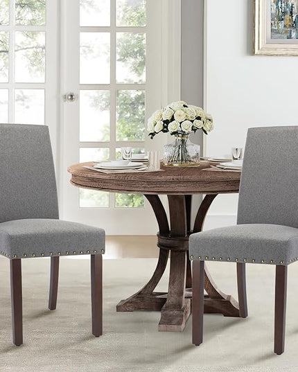 COLAMY Modern Wood Dining Chairs Set of 2, Parsons Dining Chairs, 19 Inch Padded Dining Chairs with Nailed Trim for Kitchen Dining Living Room, Grey - LeafyLoom
