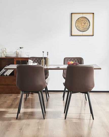 YOUNIKE Brown Dining Chairs set of 2 with High Backs Mid Century Modern Kitchen & Dining Room Chairs PU Faux Leather Upholstered sillas de comedor Comfortable Large Padded Accent Chair with Metal Legs - LeafyLoom