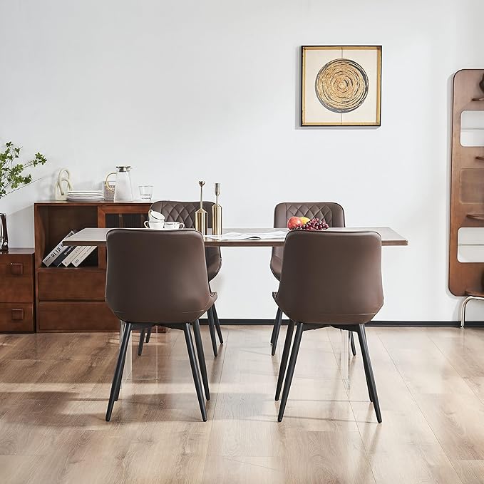 YOUNIKE Brown Dining Chairs set of 2 with High Backs Mid Century Modern Kitchen & Dining Room Chairs PU Faux Leather Upholstered sillas de comedor Comfortable Large Padded Accent Chair with Metal Legs - LeafyLoom