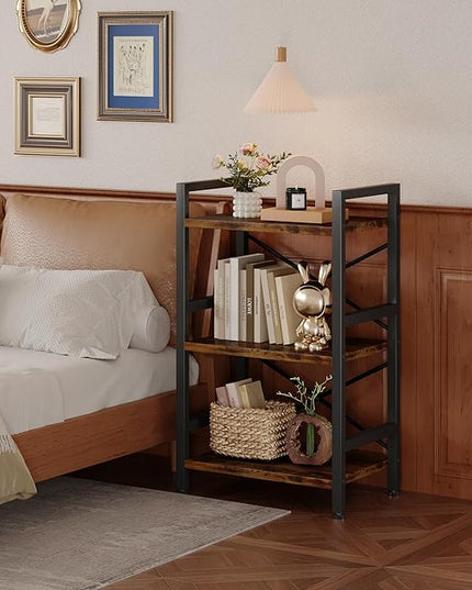 Conami Small Bookshelf, 3 Tier Industrial Bookcase, Bookcase Shelf Storage Organizer, Short Book Shelf for Bedroom, Living Room and Home Office, Vintage - LeafyLoom