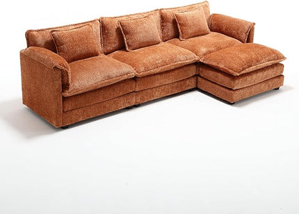 5 Seater L Shaped Convertible Modular Sectional Sofa with Reversible Chaise, Minimalist Oversized Sleeper Corner Couch,Chenille Upholstered Leisure Sofá for Living Room Office, Orange 112.2" - LeafyLoom