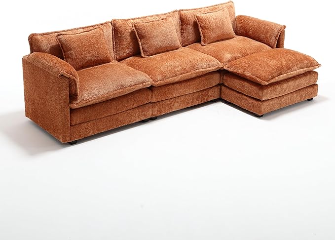 5 Seater L Shaped Convertible Modular Sectional Sofa with Reversible Chaise, Minimalist Oversized Sleeper Corner Couch,Chenille Upholstered Leisure Sofá for Living Room Office, Orange 112.2" - LeafyLoom