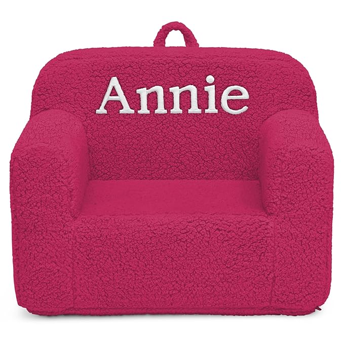 Delta Children Personalized Sherpa Cozee Chair - Customize with Name – Foam Kids Chair for Ages 18 Months and Up, Hot Pink - LeafyLoom