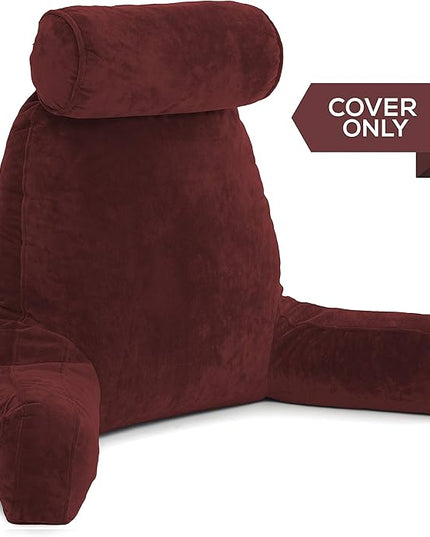 Husband Pillow XXL Cover Only Maroon, Cozy Microfiber Bed Rest Pillow Cover with Arms - Array of Colors - Generous Side and Back Pockets for Your Favorite Comfy Reading Pillow - LeafyLoom