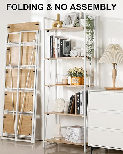 No-Assembly Folding Bookshelf Storage Shelves 5 Tiers Foldable Vintage Multifunctional Plant Flower Stand Storage Rack Shelves Bookcase for Home Office, White - LeafyLoom
