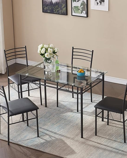 VECELO Kitchen Dining Room Table and Chairs 4, 5-Piece Dinette Sets, Space Saving (Black), 42.1" - LeafyLoom