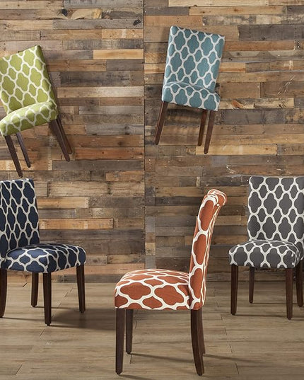 HomePop Parsons Classic Upholstered Accent Dining Chair, Set of 2, Navy and Cream Geometric - LeafyLoom