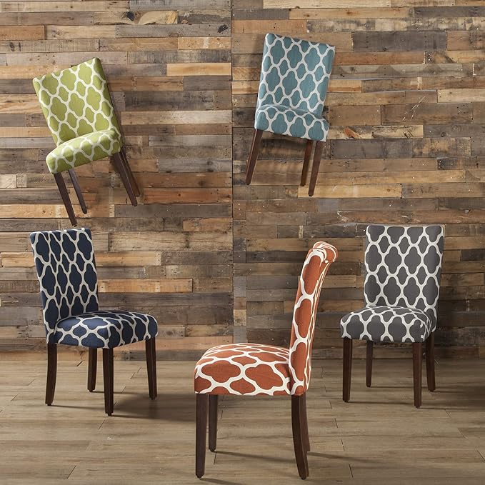 HomePop Parsons Classic Upholstered Accent Dining Chair, Set of 2, Navy and Cream Geometric - LeafyLoom