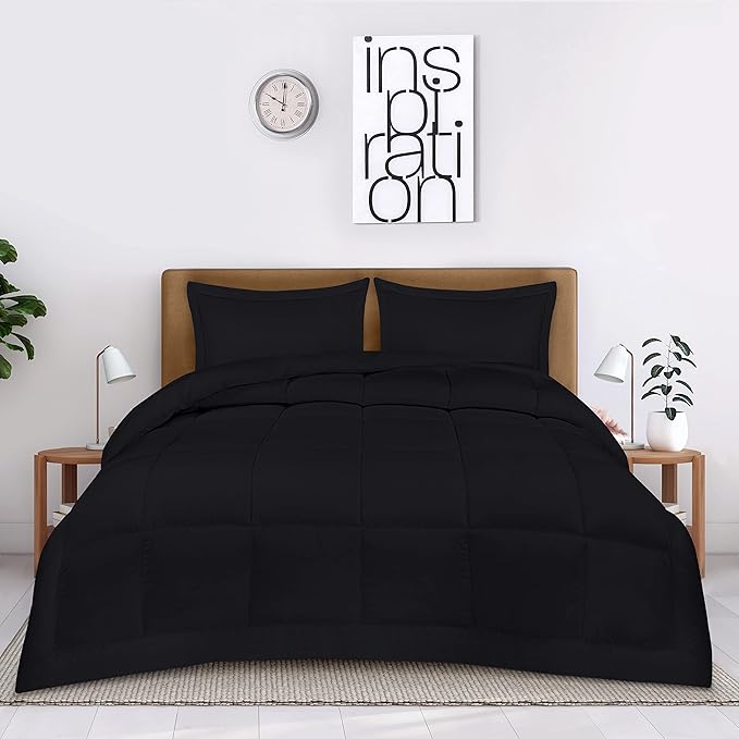 Utopia Bedding King Size Comforter Set with 2 Pillow Shams, Bedding Comforter Sets, Down Alternative Black Comforter, Soft and Comfortable, Machine Washable - LeafyLoom