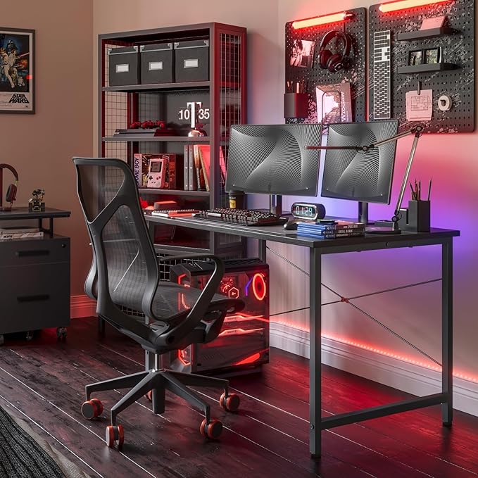 CubiCubi Computer Desk, 47 inch Home Office Desk, Modern Simple Style PC Table for Home, Office, Study, Writing, Black - LeafyLoom