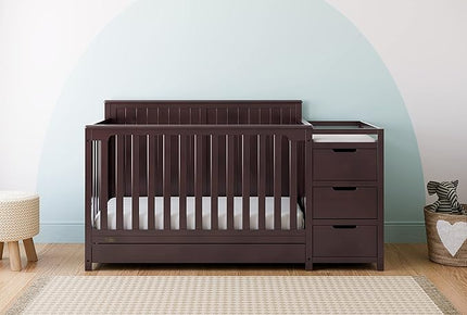 Graco Hadley 5-in-1 Convertible Crib and Changer with Drawer (Espresso) – GREENGUARD Gold Certified, Crib and Changing Table Combo with Drawer, Includes Baby Changing Pad, Converts to Full-Size Bed - LeafyLoom