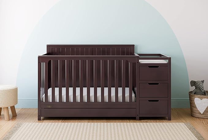 Graco Hadley 5-in-1 Convertible Crib and Changer with Drawer (Espresso) – GREENGUARD Gold Certified, Crib and Changing Table Combo with Drawer, Includes Baby Changing Pad, Converts to Full-Size Bed - LeafyLoom