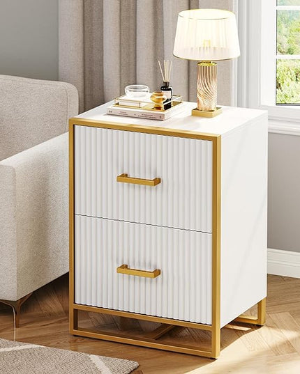 YITAHOME 2 Drawer File Cabinet, Lateral Filing Cabinet for Home Office, White and Gold - LeafyLoom