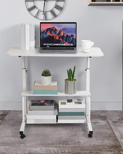Laptop Desk Removable and Adjustable Height Table for Bedroom Bedside Lazy Sofa Minimalist Office Home Student Writing Desk, Small Standing with Storage TV Tray Table.White - LeafyLoom