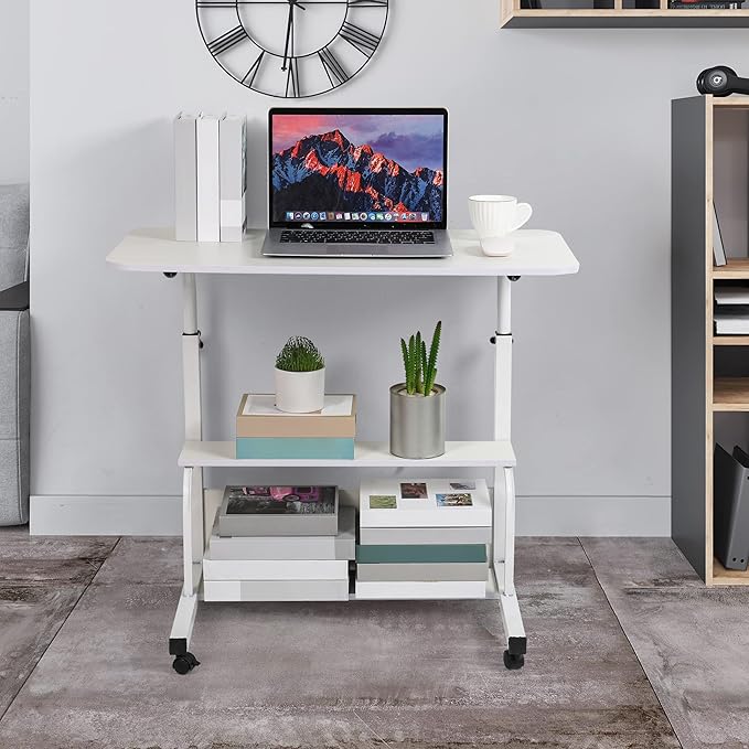 Laptop Desk Removable and Adjustable Height Table for Bedroom Bedside Lazy Sofa Minimalist Office Home Student Writing Desk, Small Standing with Storage TV Tray Table.White - LeafyLoom