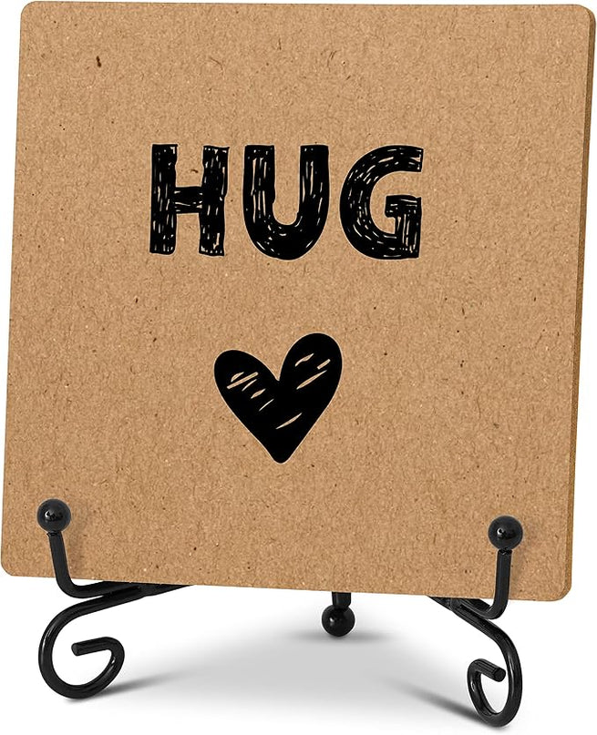 Hug - Home Office Desk Decor Wood Plaque with Stand, Love You Gifts, Thinking of You Gifts for Women Friends Girlfriend Boyfriend Mom Sisters - A03 - LeafyLoom