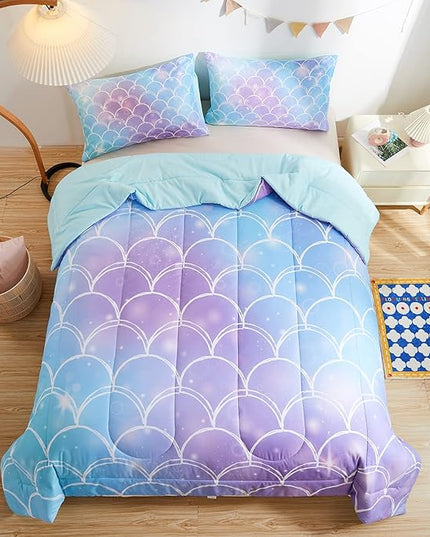 beeweed 3 Piece Kid Comforter Set Queen Size, Colorful Scale Bedding Set for Teen Boys Girls - LeafyLoom