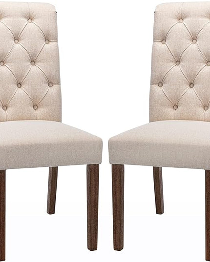 COLAMY 5-Piece Dining Table Set for 4, 60" Kitchen Wood Table with 4 Tufted Dining Room Chairs, White/Beige - LeafyLoom