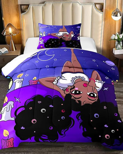 African American Comforter Sets for Girls, Black Girls Comforter Set Twin, Girls Bedroom Decor, Purple Black Girls Bedding Set Kids Comforter Sets with 1 Comforter +1 Pillowcase - LeafyLoom
