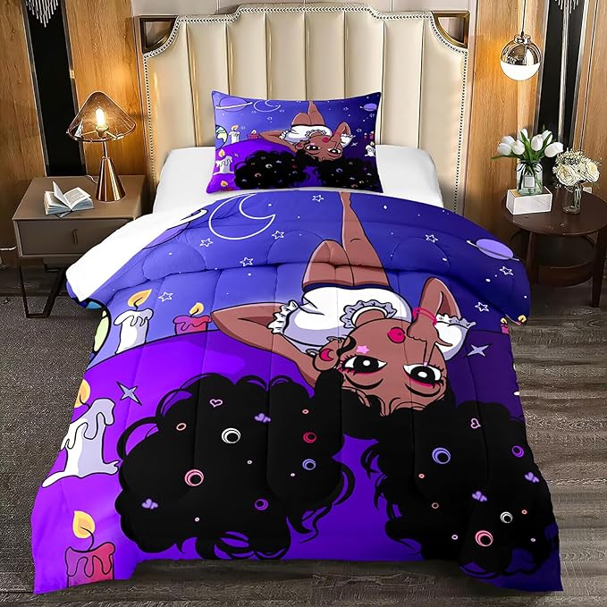 African American Comforter Sets for Girls, Black Girls Comforter Set Twin, Girls Bedroom Decor, Purple Black Girls Bedding Set Kids Comforter Sets with 1 Comforter +1 Pillowcase - LeafyLoom