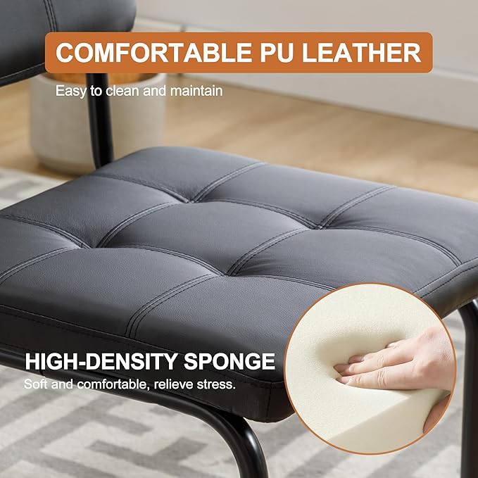 Forevich Mid Century Modern Dining Chairs Set of 4, Leather Kitchen Dining Room Side Chairs Upholstered Armless Accent Chairs with Metal Chrome Legs for Living Room, Bedroom Black - LeafyLoom