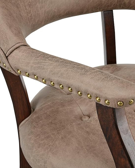 Large Dining Chairs with Casters and Arms, Rolling Dining Chairs with Wheels, Accent Wood Boss Caption's Chairs, 26" D x 25.2" W x 31.5" H, Espresso Legs & Yellowish Brown Fabric SY-318-LT - LeafyLoom