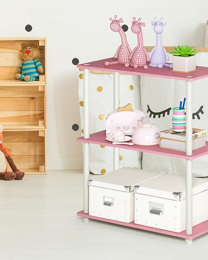 Furinno Turn-N-Tube 3-Tier Compact Multipurpose Shelf Display Rack, Pink/White - LeafyLoom