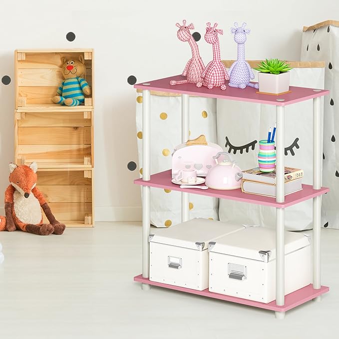 Furinno Turn-N-Tube 3-Tier Compact Multipurpose Shelf Display Rack, Pink/White - LeafyLoom