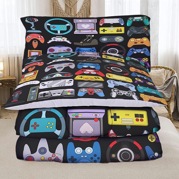 Sunnycitron Gamer Comforter Set for Boys Bedding Gaming Comforter Sets for Boys Gamer Bedding Sets Boys Comforter Sets Full Size Bed Set Teen Boy Room Decor,1 Comforter 2 Pillowcases - LeafyLoom