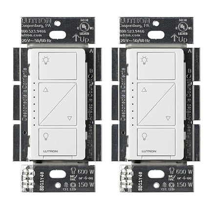 Lutron Caseta Smart Lighting Original Dimmer Switch (Lutron Smart Hub Required), for Light Bulbs, 150 Watt, Single-Pole/3-Way, No Neutral Required, PD-6WCL-WH-2, White, 2 Pack Lutron