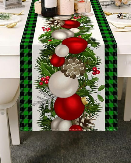 Nepnuser Black and Green Buffalo Check Plaid Christmas Table Runner 90 Inches Long Gingham Xmas Decoration Holiday Home Kitchen Decor Nepnuser