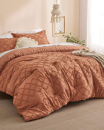 Bedsure California King Comforter Set - Pumpkin Comforter, Boho Tufted Shabby Chic Bedding Comforter Set, 3 Pieces Farmhouse Bed Set for All Seasons, Fluffy Soft Bedding Set with 2 Pillow Shams - LeafyLoom