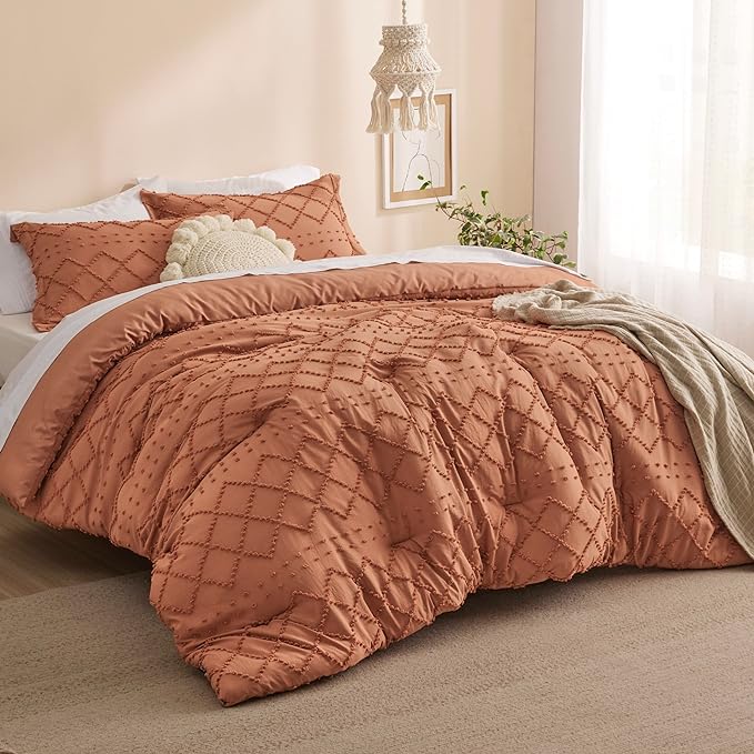 Bedsure Twin/Twin XL Comforter Set - Pumpkin Boho Twin Extra Long Comforter Set for College, Shabby Chic Dorm Bedding Set, 2 Pieces Modern Farmhouse Bed Set, includes 1 Pillow Sham - LeafyLoom