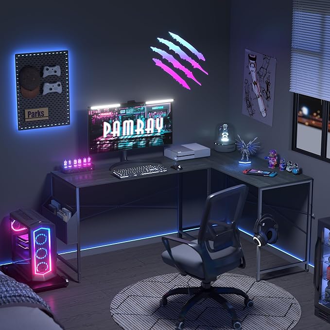 Pamray 47 Inch Computer Desk for Small Spaces with Storage Bag, Home Office Work Desk with Headphone Hook, Small Office Desk Study Writing Table - LeafyLoom