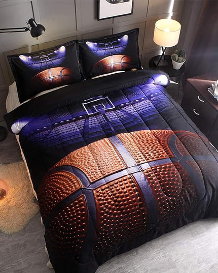 Btargot Basketball Comforter Sets Full for Boys Teens,3D Sports Basketball Bedding,Soft Microfiber Reversible Quilt with 2 Matching Pillow Shams - LeafyLoom