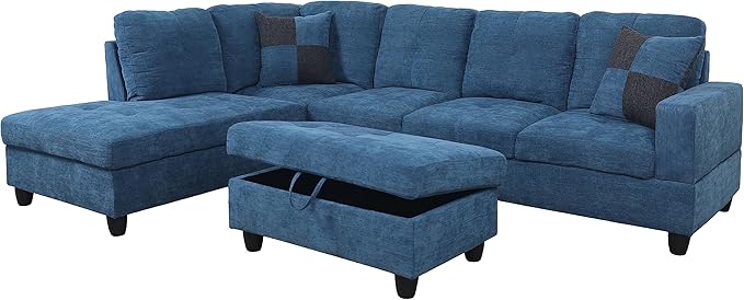 Sectional Sofa, Modern L-Shaped Modular Couch Upholstered 6 Seaters Sofa&Couch with Storage Ottoman, Living Room Furniture Set for Small Apartment, Blue-AD - LeafyLoom