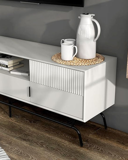 24/7 Shop at Home Quin Modern TV Stand with Storage Drawers, Media Console Cabinet, Entertainment Center for 65 inch Television, Unique Living Room Furniture, White Pure - LeafyLoom