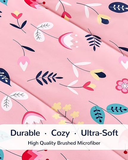 SLEEP ZONE Kids Bedding Comforter Set Full/Queen Size - Super Cute & Soft Kids Bedding 7 Pieces Set with Comforter, Sheet, Pillowcase & Sham (Pink Flower) - LeafyLoom