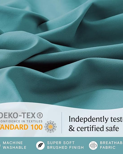 LuxClub Twin XL Sheets - Soft Twin Bed Sheets for Boys and Girls, 4 PC Deep Pockets 18" Eco Friendly Wrinkle Free Kids Fitted Sheets Machine Washable Hotel Bedding Silky Soft - Teal Twin XL - LeafyLoom
