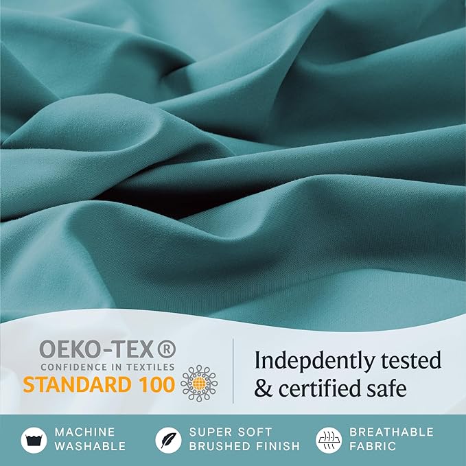 LuxClub Twin XL Sheets - Soft Twin Bed Sheets for Boys and Girls, 4 PC Deep Pockets 18" Eco Friendly Wrinkle Free Kids Fitted Sheets Machine Washable Hotel Bedding Silky Soft - Teal Twin XL - LeafyLoom