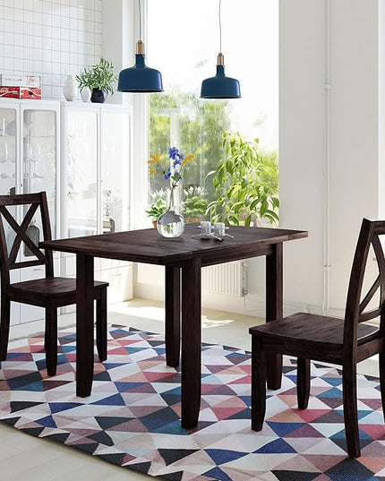 Farmhouse Style Wood Breakfast Nook 2 X-Back Chairs, Extendable Drop Leaf Design & Easy Assembly, Room, Kitchen, 3 Piece Dining Table Set, Espresso 32 - LeafyLoom