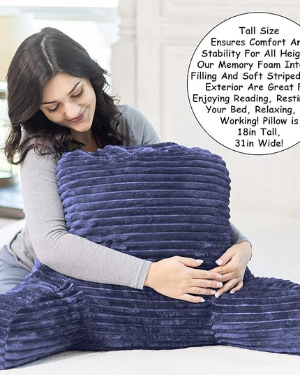 Homie Reading Pillow with Reading Light and Wrist Support, Has Arm Rests, and Back Support for Bed Rest, Lounging, Reading, Working on Laptop, Watching TV (Blue) - LeafyLoom